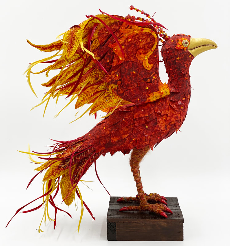 Reemergence, a textile phoenix sculpture by Linda Blust